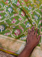 Dual Shade Green 100% Pure Banarasi Katan Silk Meenakari Saree