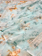 Light Blue 100% Pure Khaddi Georgette Silver Zari Digital Print Handloom Saree