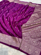 Purple Banarasi Soft Meenakari Mashru Silk Partywear Saree