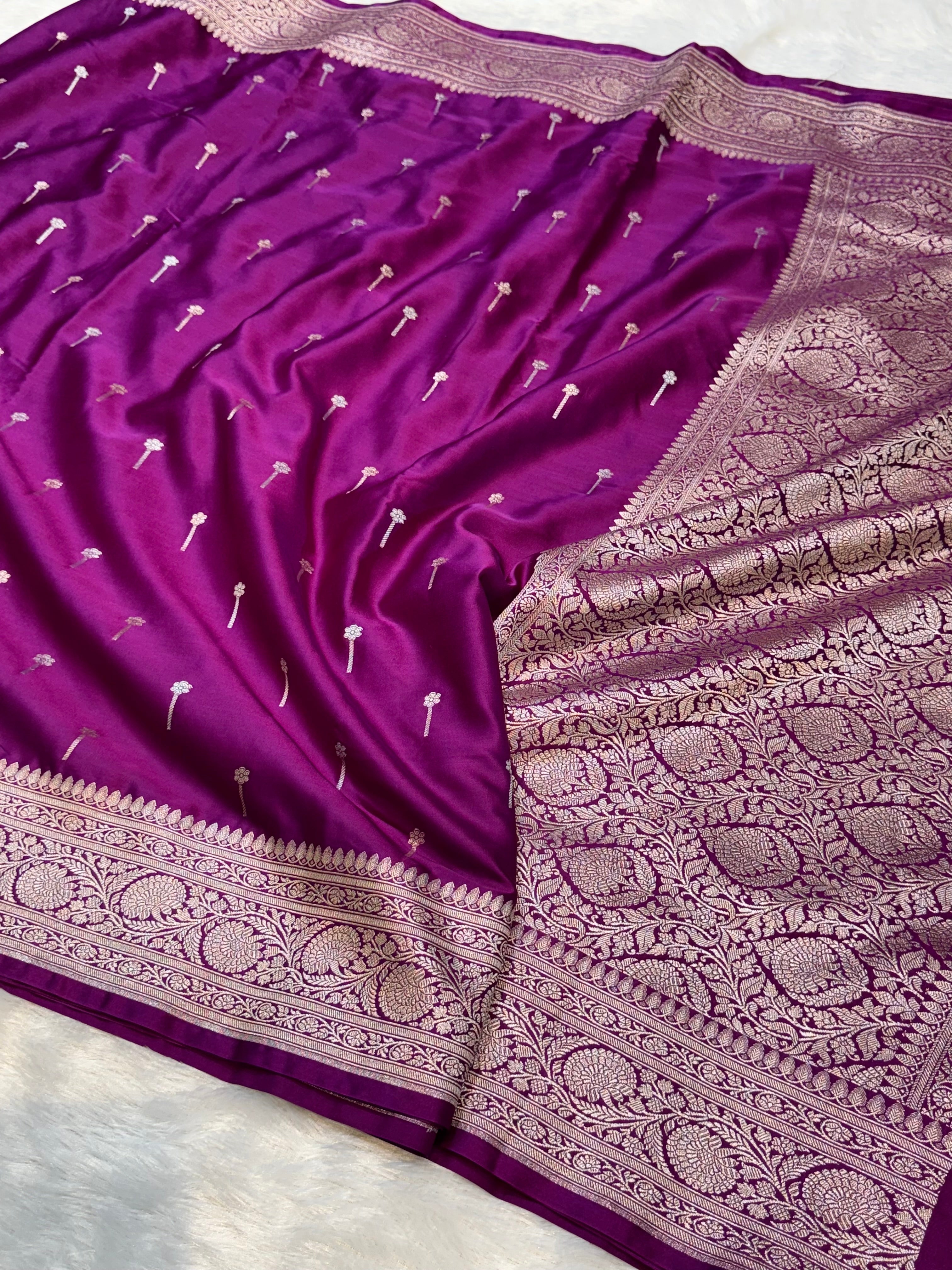 Purple Banarasi Soft Meenakari Mashru Silk Partywear Saree