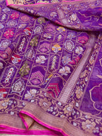 Prebook | Violet Purple Pure Banarasi Ektara Kora Jamdani Saree