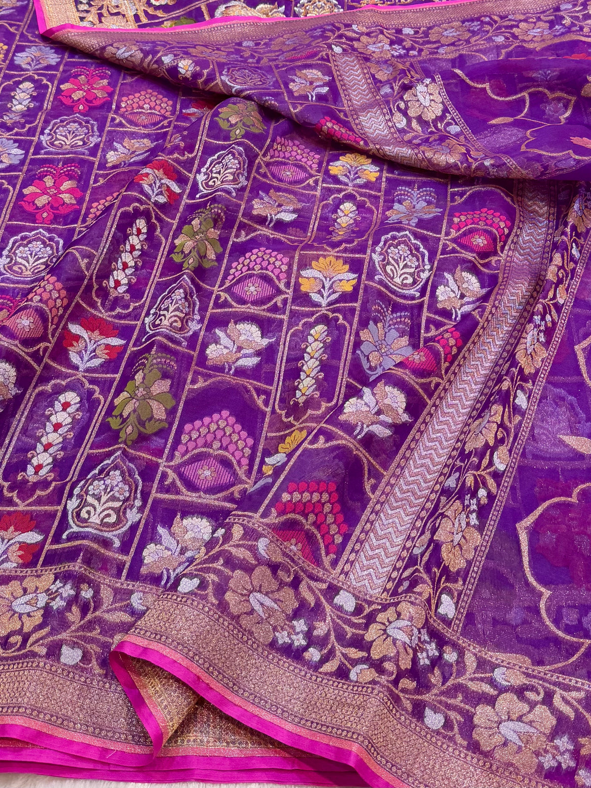 Prebook | Violet Purple Pure Banarasi Ektara Kora Jamdani Saree