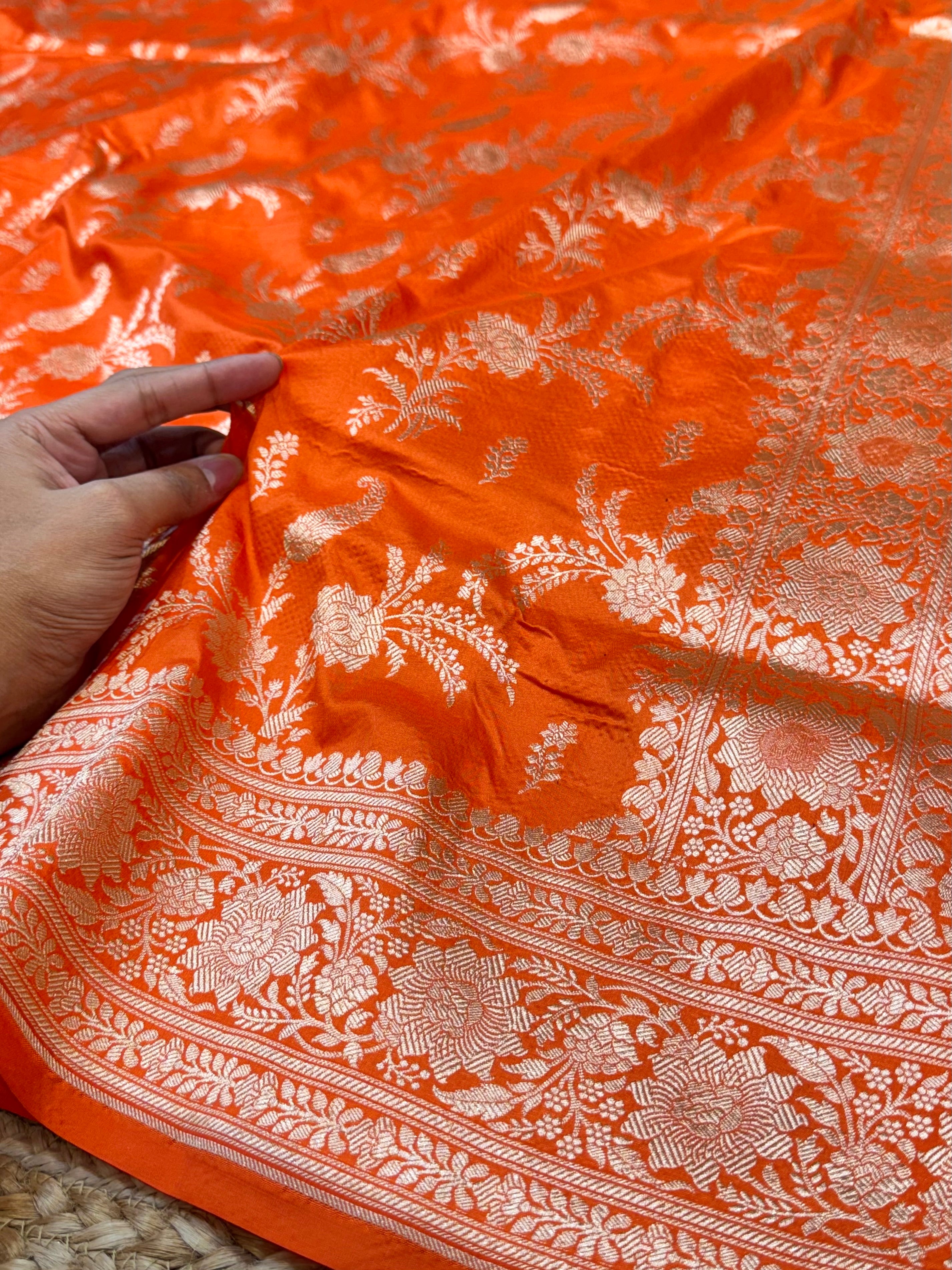 Fanta Orange 100% Pure Banarasi Katan Silk Saree