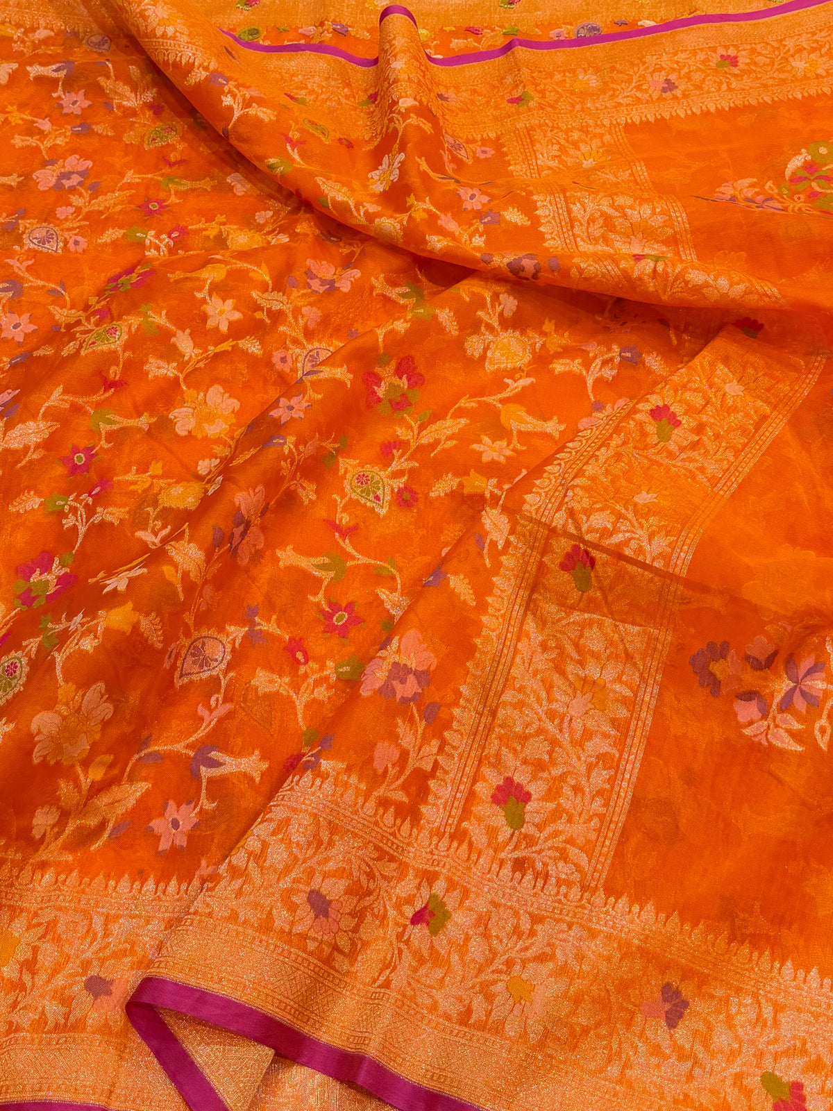 Prebook | Fanta Orange Banarasi Ektara Kora Jamdani Saree