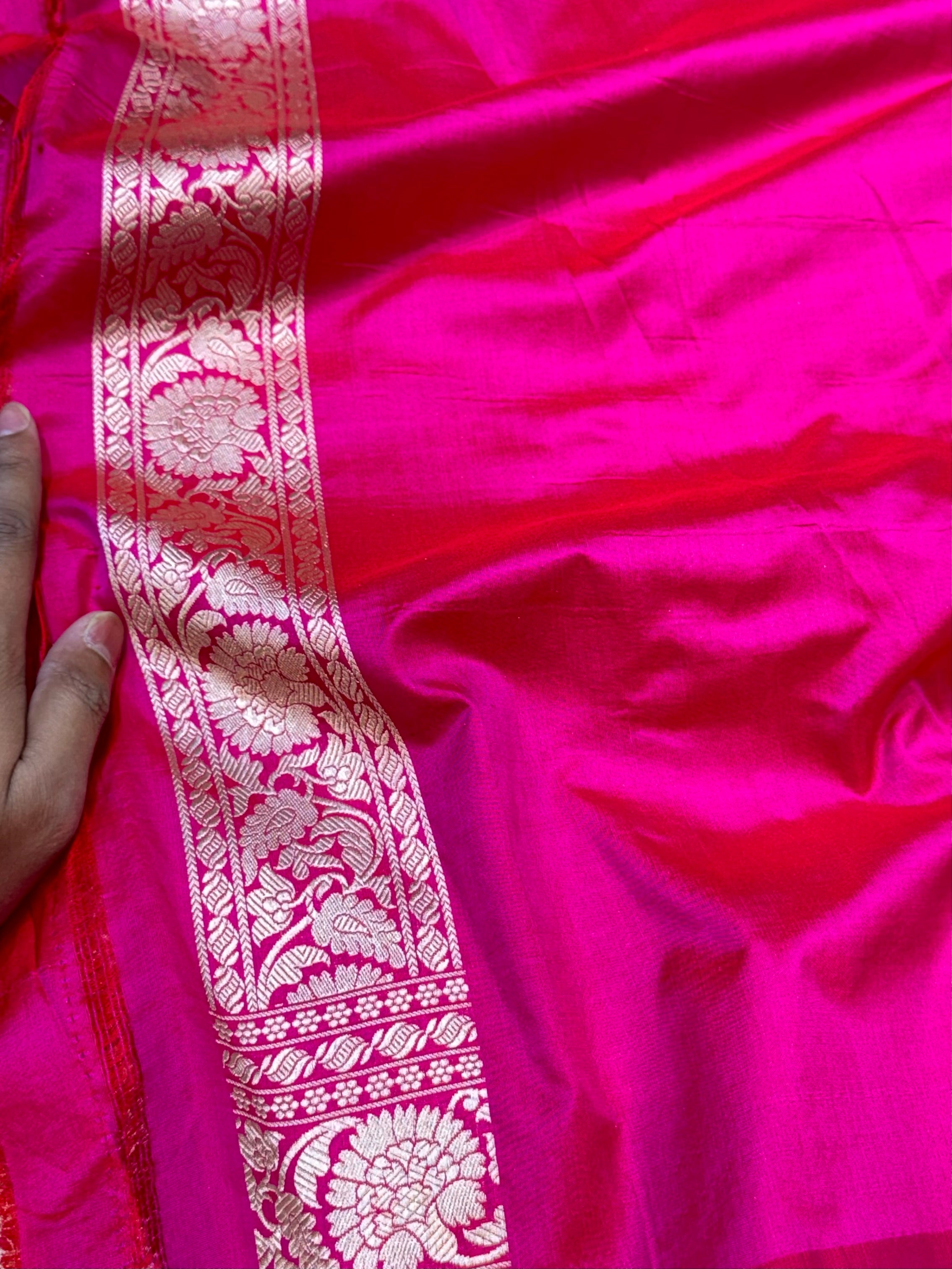 Rani Pink 100% Pure Banarasi Katan Silk Saree