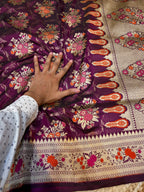 Prebook | Wine Purple 100% Pure Banarasi Katan Silk Meenakari Saree