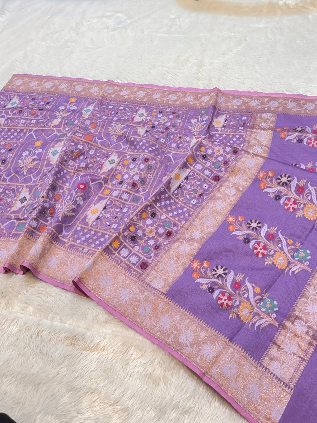 Lavender 100% Pure Ektara Banarasi Cotton Jamdani Saree