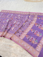 Lavender 100% Pure Ektara Banarasi Cotton Jamdani Saree