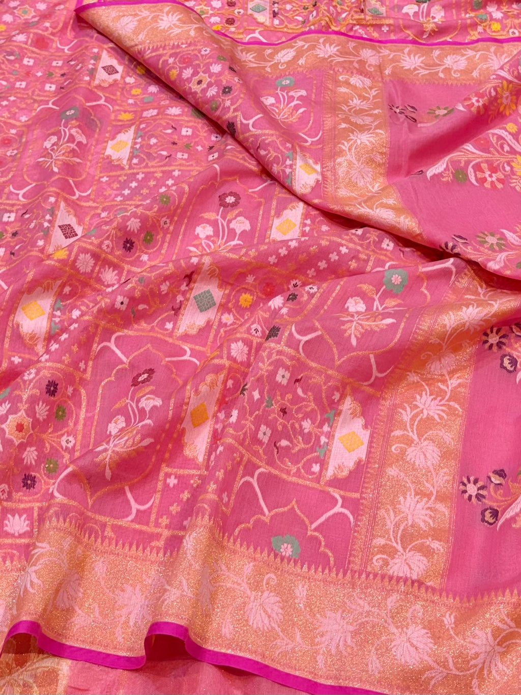 Baby Pink 100% Pure Ektara Banarasi Cotton Jamdani Saree