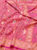 Baby Pink 100% Pure Ektara Banarasi Cotton Jamdani Saree