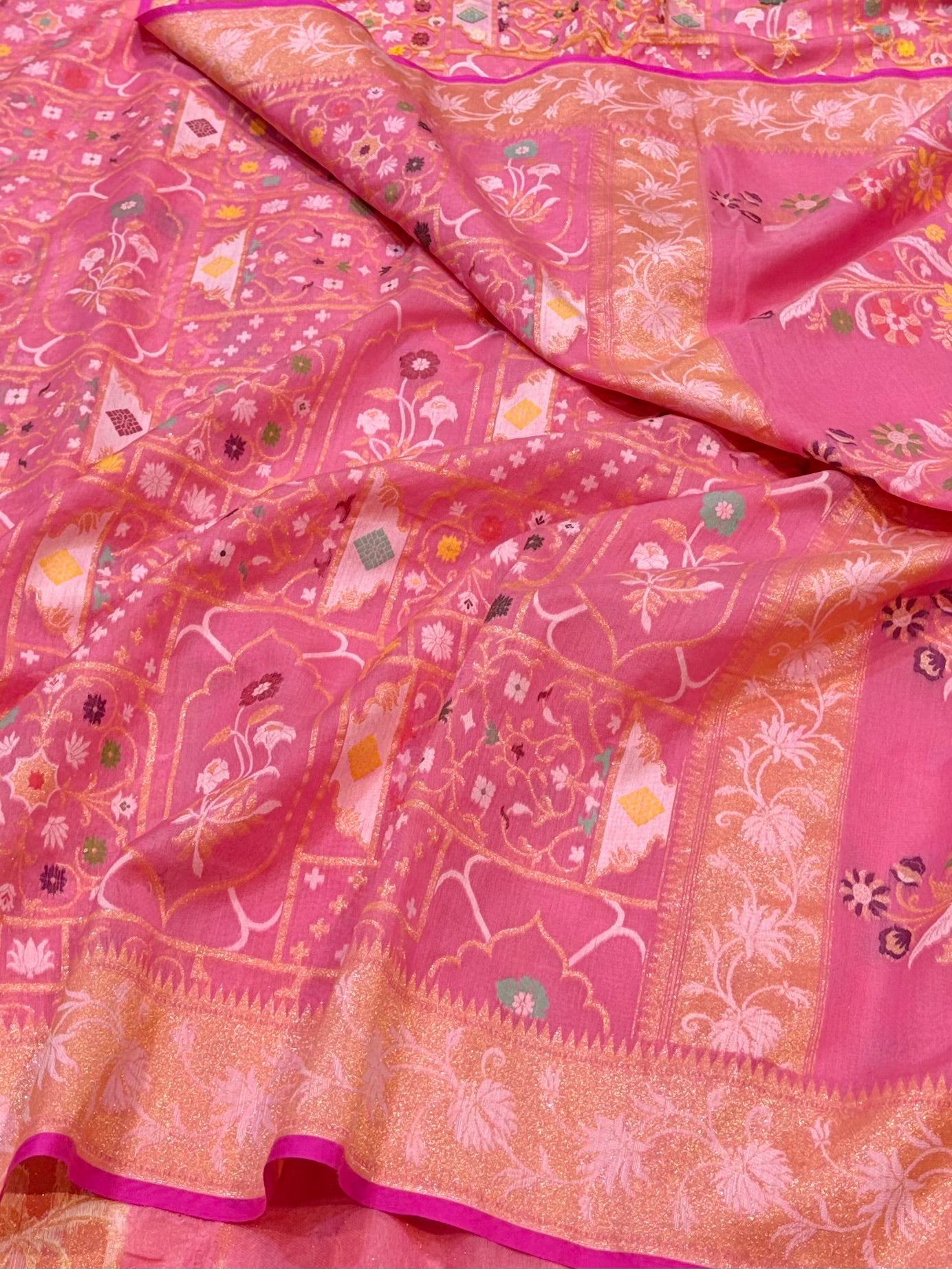 Baby Pink 100% Pure Ektara Banarasi Cotton Jamdani Saree