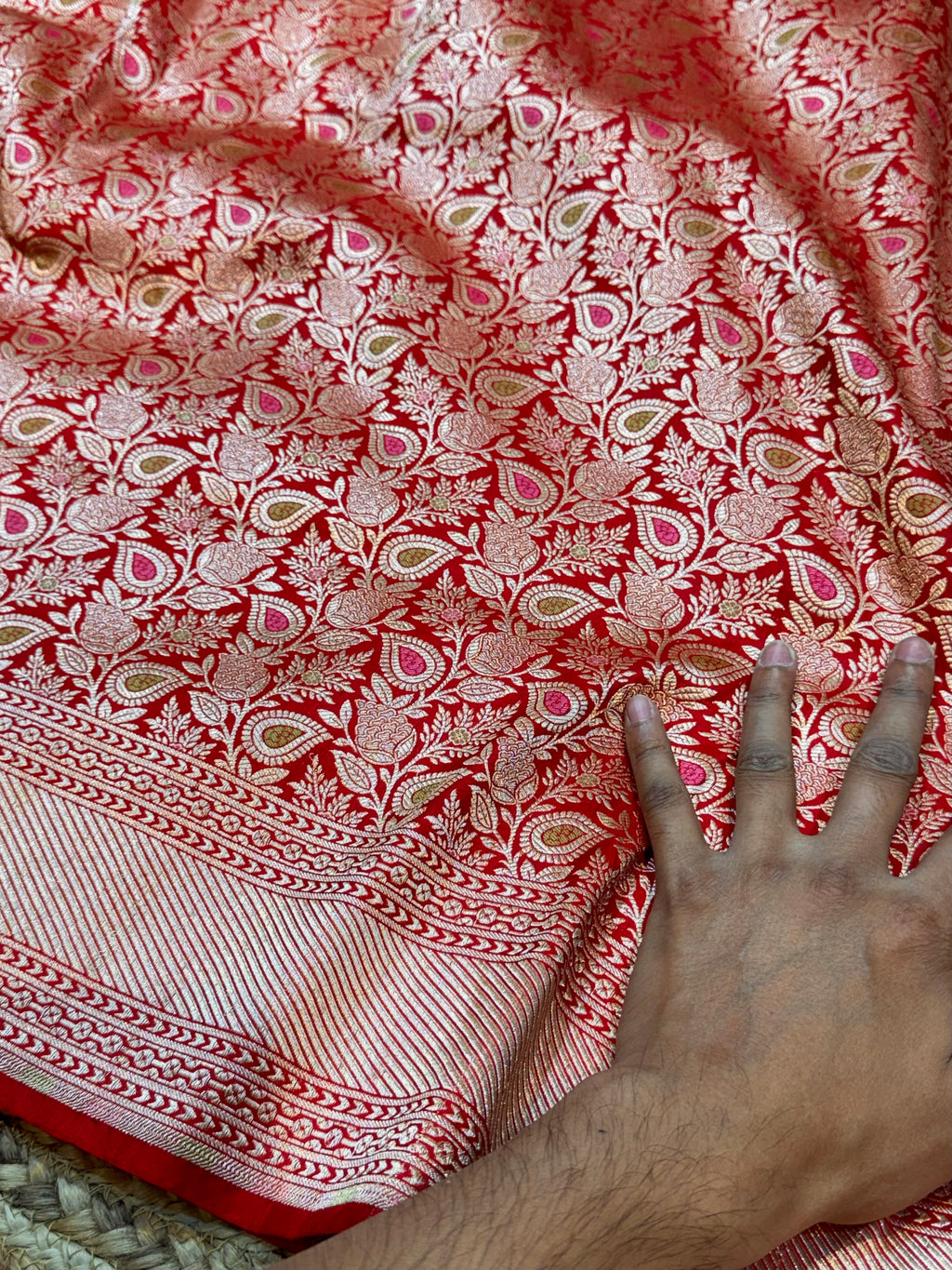 Red 100% Pure Banarasi Katan Silk Meenakari Brocade Saree