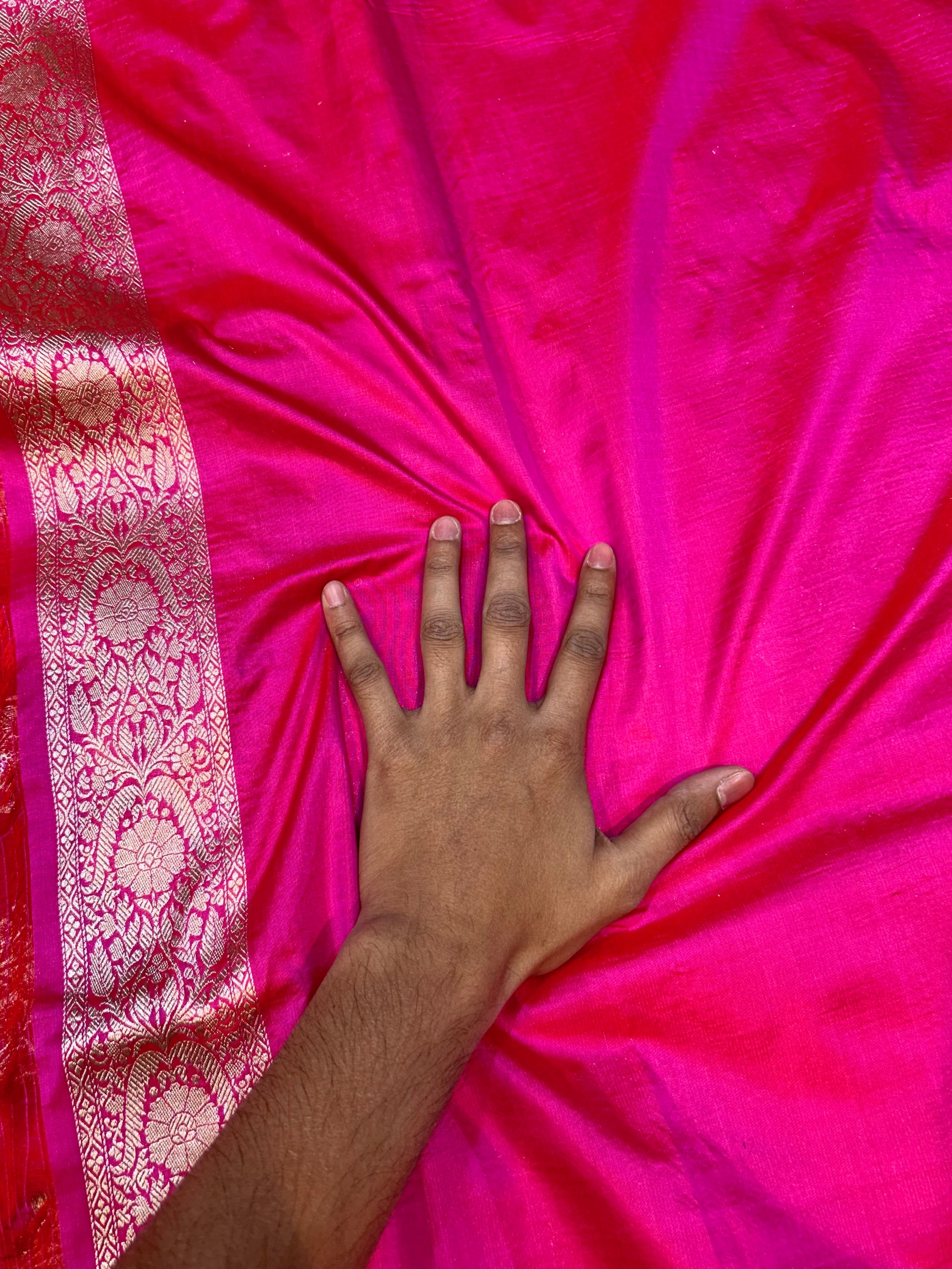 Rani Pink 100% Pure Banarasi Katan Silk Saree