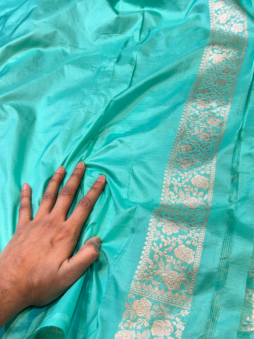 Cyan Blue 100% Pure Banarasi Katan Silk Saree