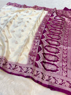 Off-White Banarasi Soft Mashru Silk Partywear Saree
