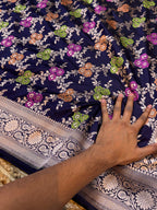 Navy Blue 100% Pure Banarasi Katan Silk Meenakari Saree