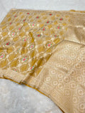 Olive Banarasi Soft Mashru Silk Partywear Meenakari Saree