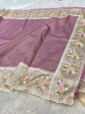 Lilac Tissue Silk Partywear Banarasi Embroidery Tissue Border Lightweight Sarees