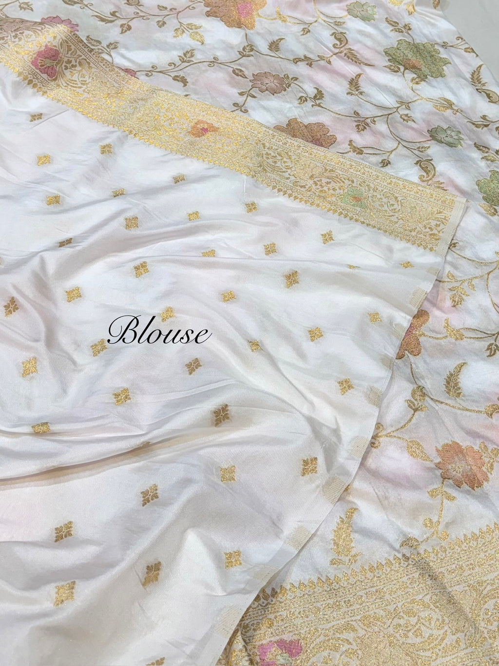 White Banarasi SemiKatan Silk Partywear Saree