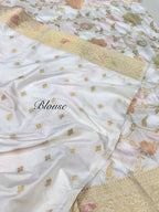 White Banarasi SemiKatan Silk Partywear Saree