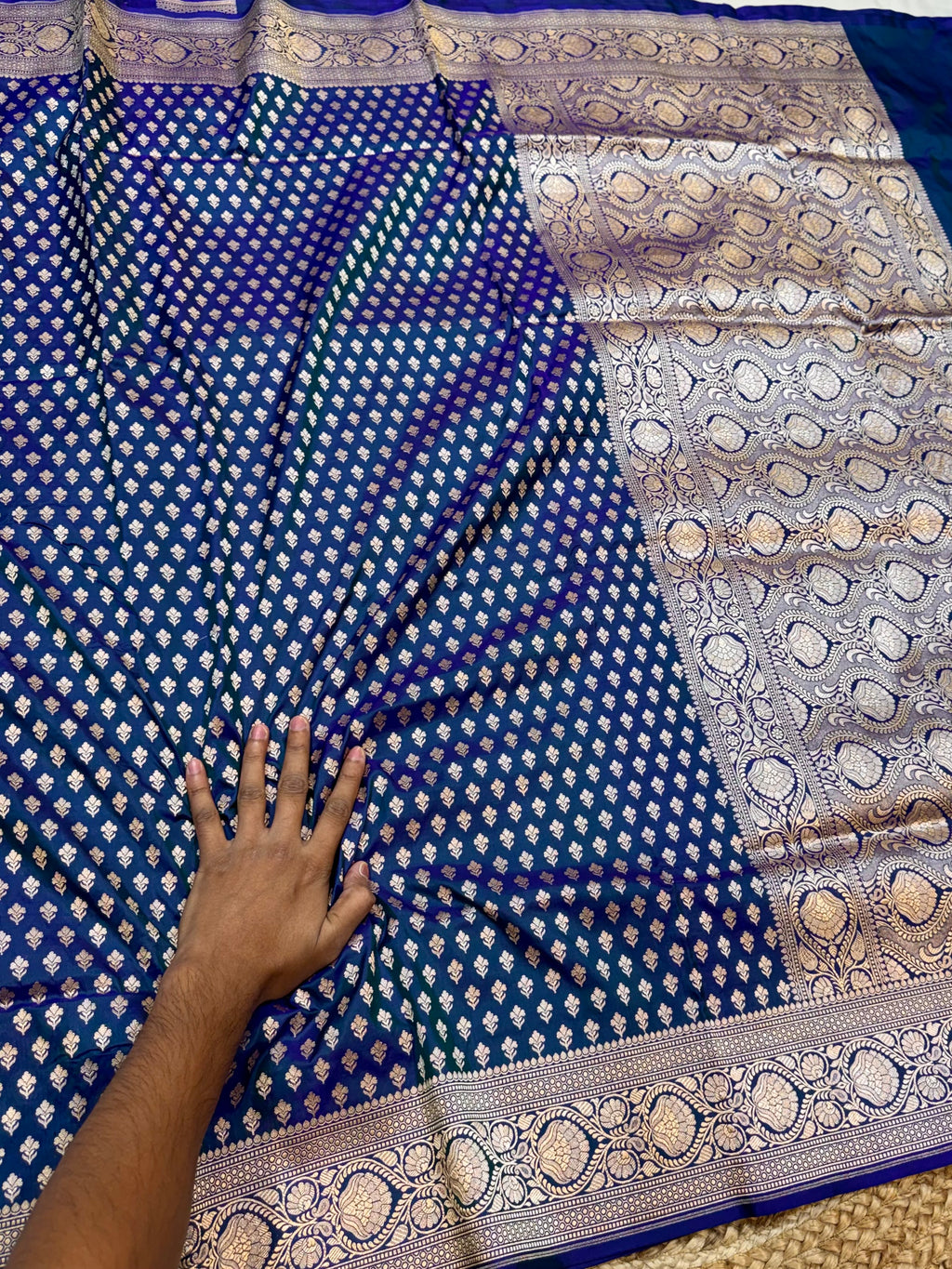 Dual Shade Peacock Blue Pure Banarasi Katan Silk Saree