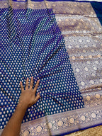 Dual Shade Peacock Blue Pure Banarasi Katan Silk Saree