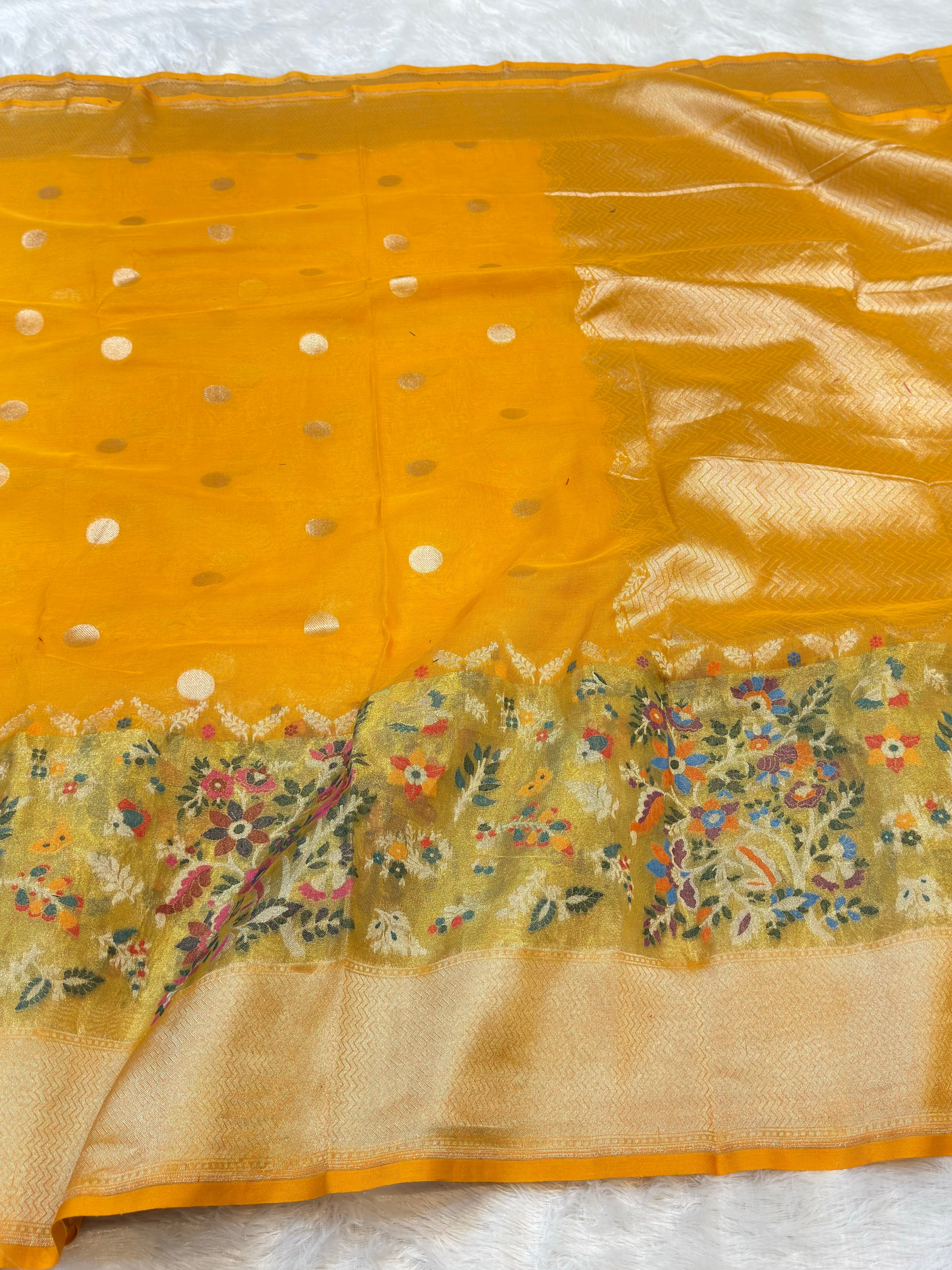 Haldi Yellow 100% Pure Ektara Banarasi Cotton Jamdani Saree