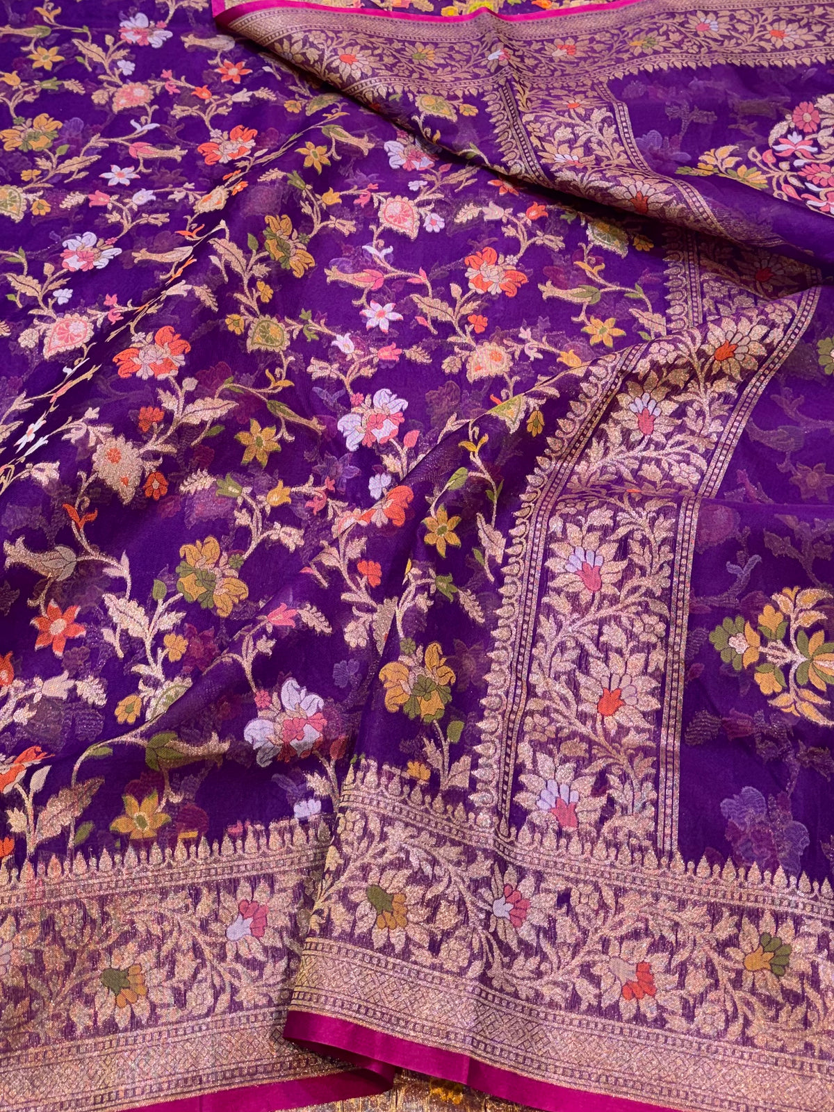 Prebook | Violet Purple Pure Banarasi Ektara Kora Jamdani Saree