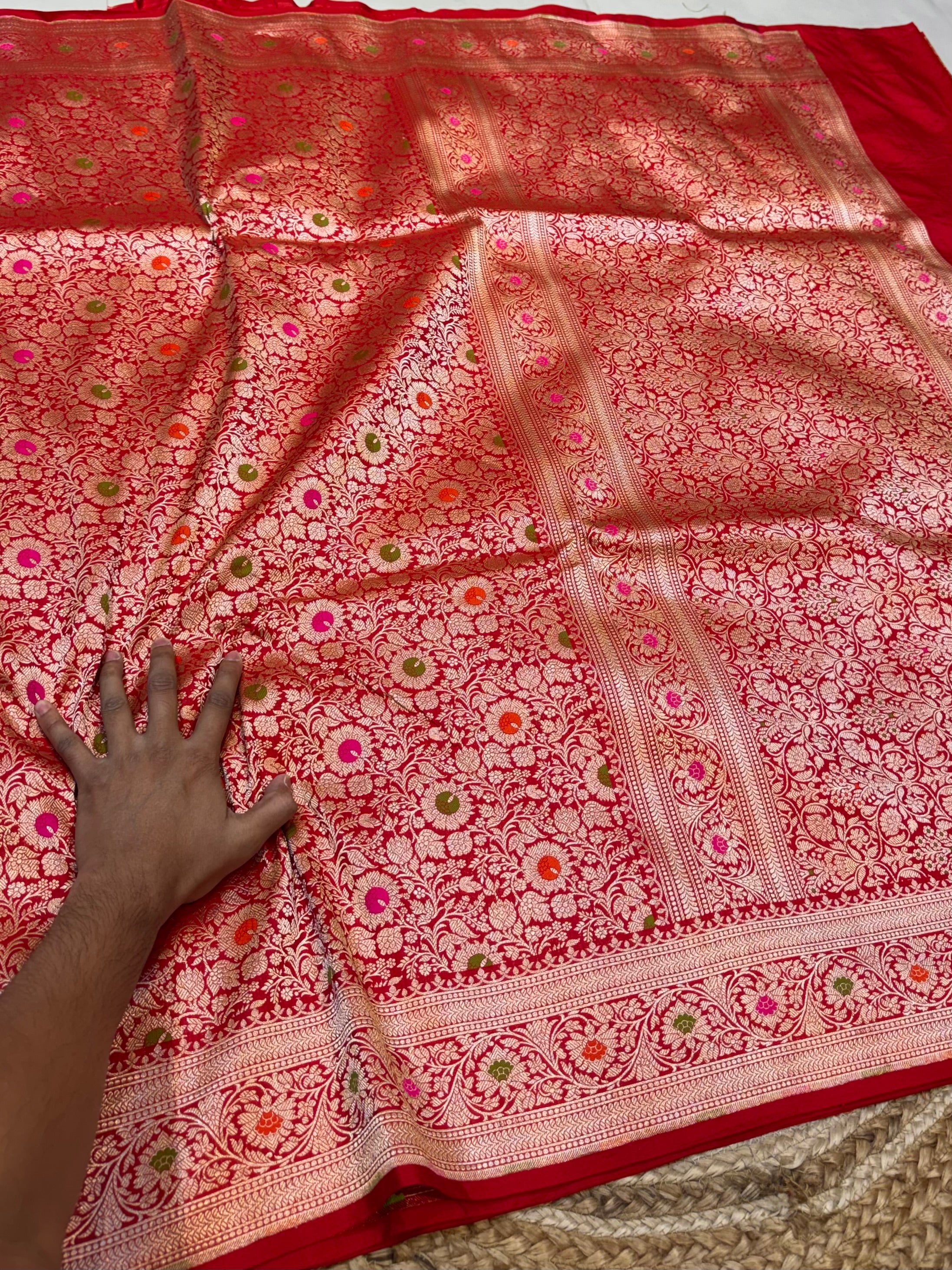 Red 100% Pure Banarasi Katan Silk Meenakari Brocade Saree