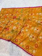 Mustard Pure Banarasi Ektara Kora Jamdani Saree