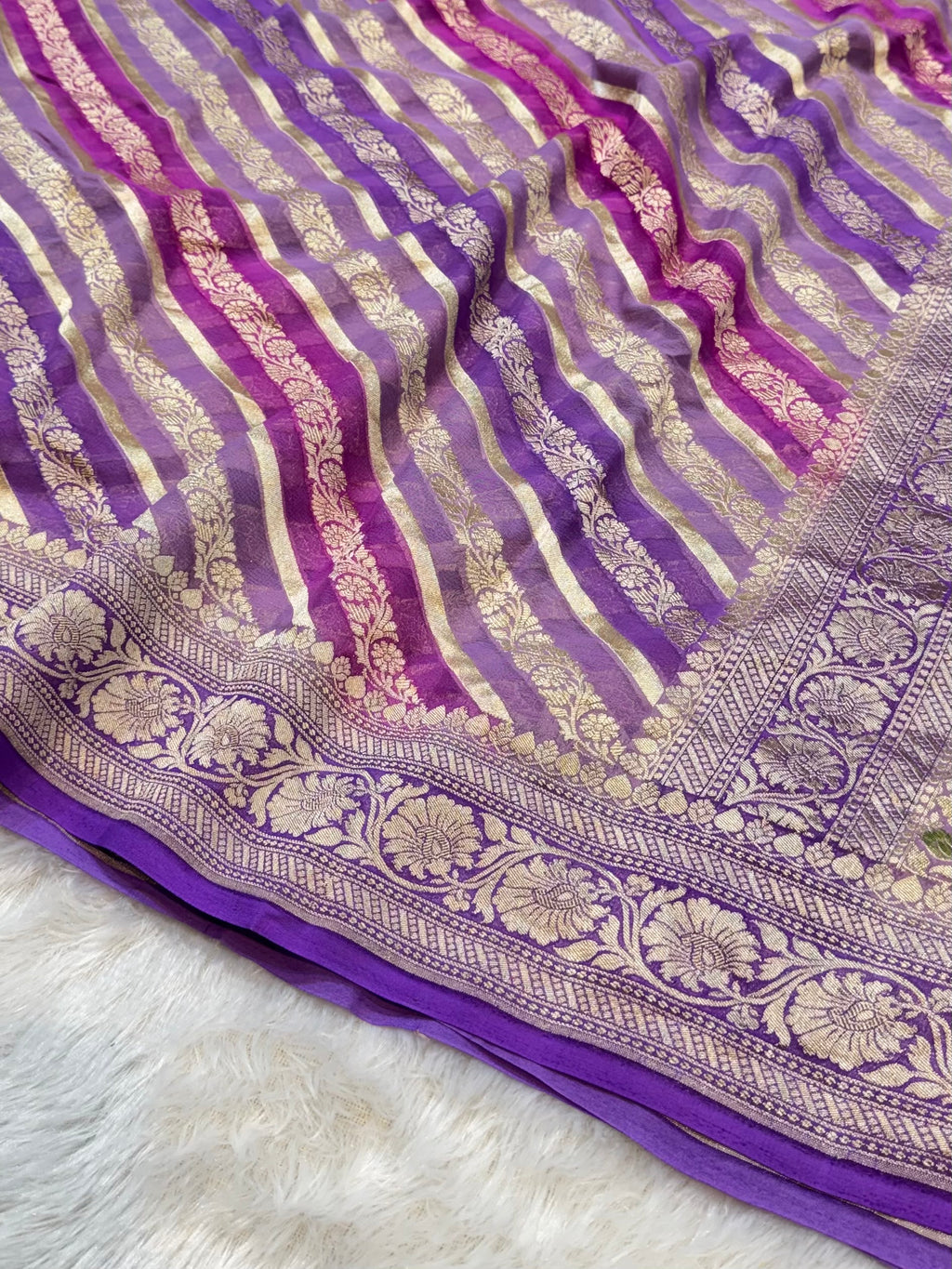Lavender 100% Pure Banarasi Khaddi Georgette RANGKAAT Saree