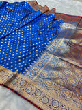 Blue Banarasi Mashru Satin Silk Partywear Saree
