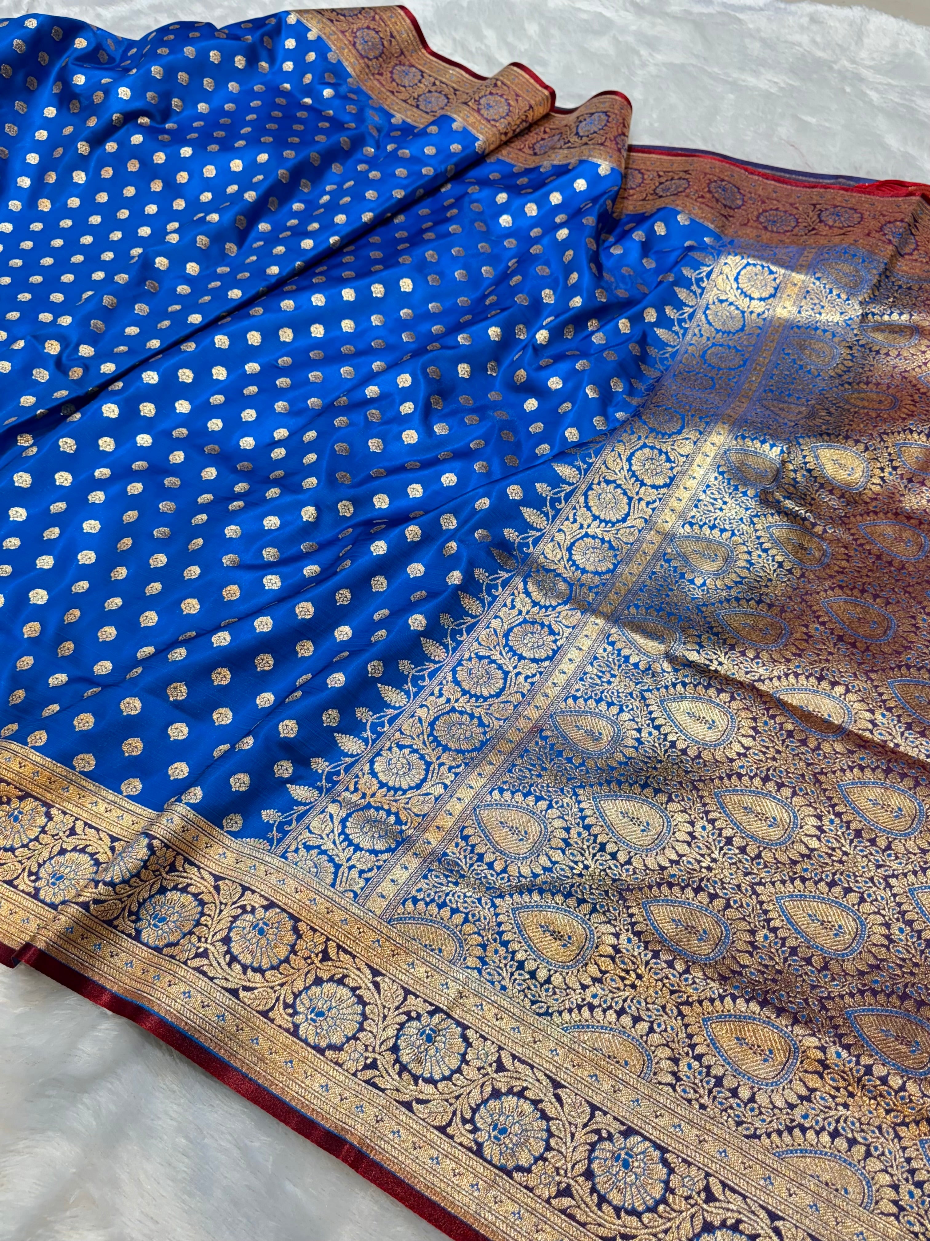 Blue Banarasi Mashru Satin Silk Partywear Saree