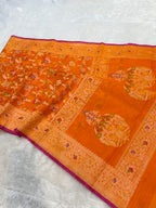 Prebook | Fanta Orange Banarasi Ektara Kora Jamdani Saree
