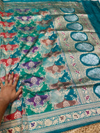 Sea Green 100% Exclusive Pure Banaras Katan Silk Rangkaat Saree
