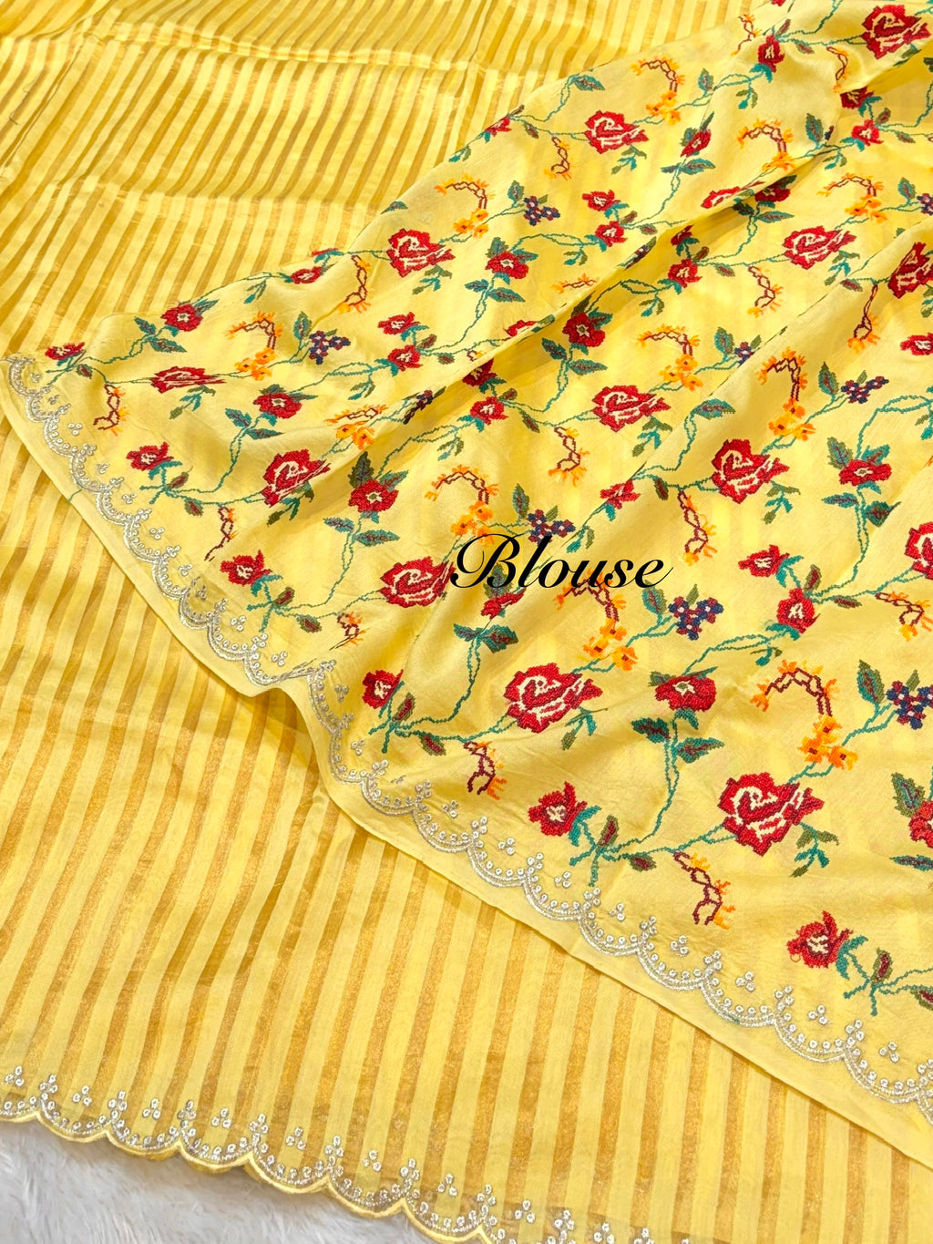Yellow 100% Pure Handloom Mul Cotton Stripes Tissue Silk Partywear Banarasi Embroidery Lightweight Sarees