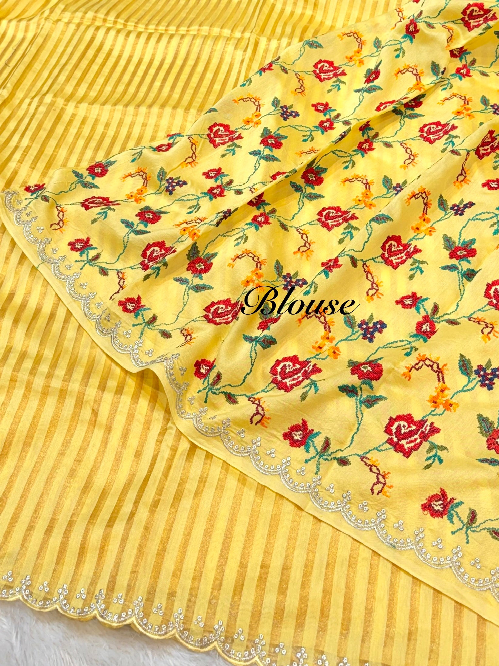 Yellow 100% Pure Handloom Mul Cotton Stripes Tissue Silk Partywear Banarasi Embroidery Lightweight Sarees