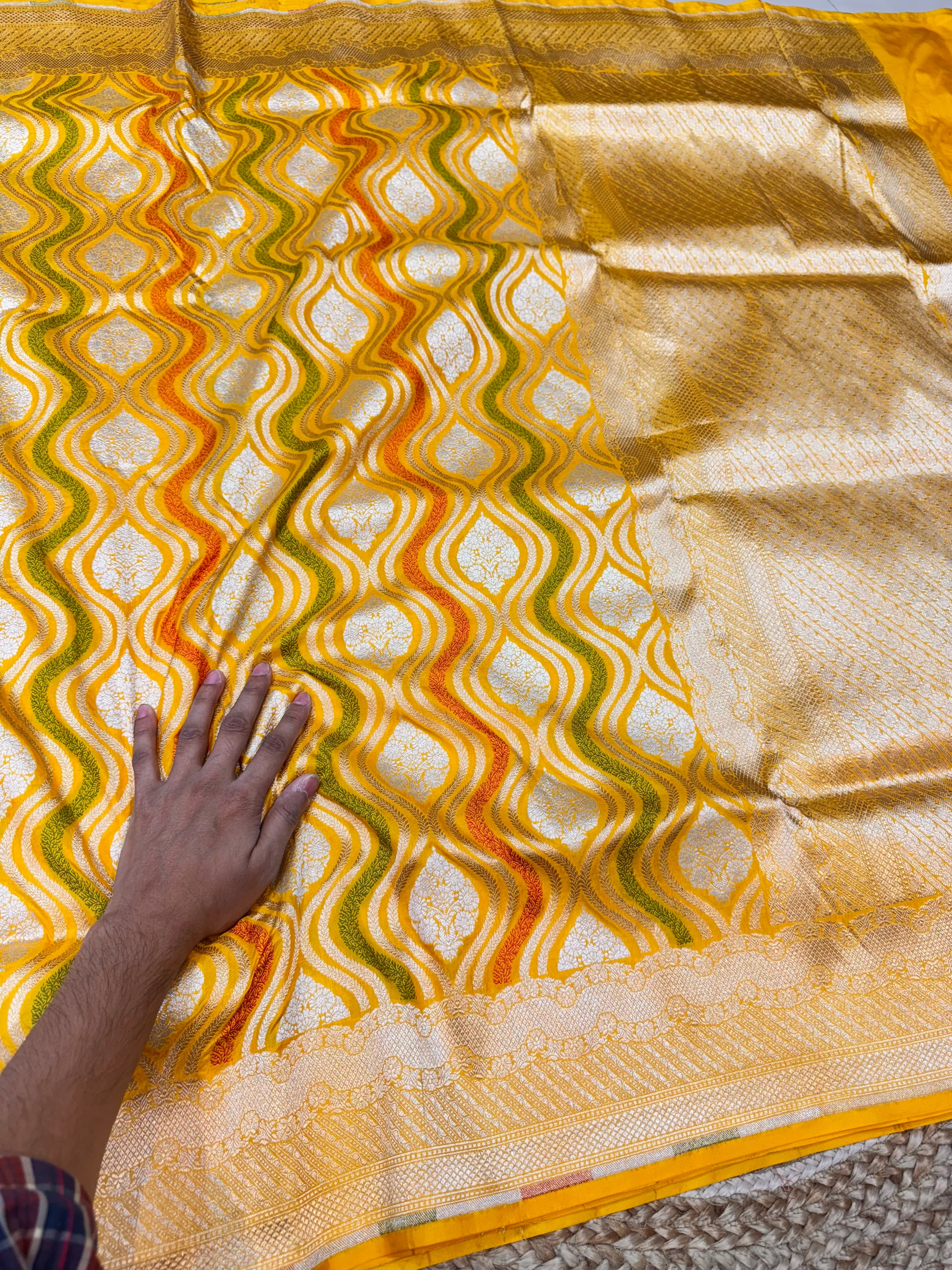 Yellow 100% Pure Banarasi Katan Silk Meenakari Saree