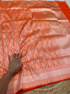 Prebook | Fanta Orange 100% Pure Banarasi Katan Silk Meenakari Brocade Saree