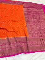 Orangish Peach Pure Banarasi Premium Khaddi Georgette Double Border Saree