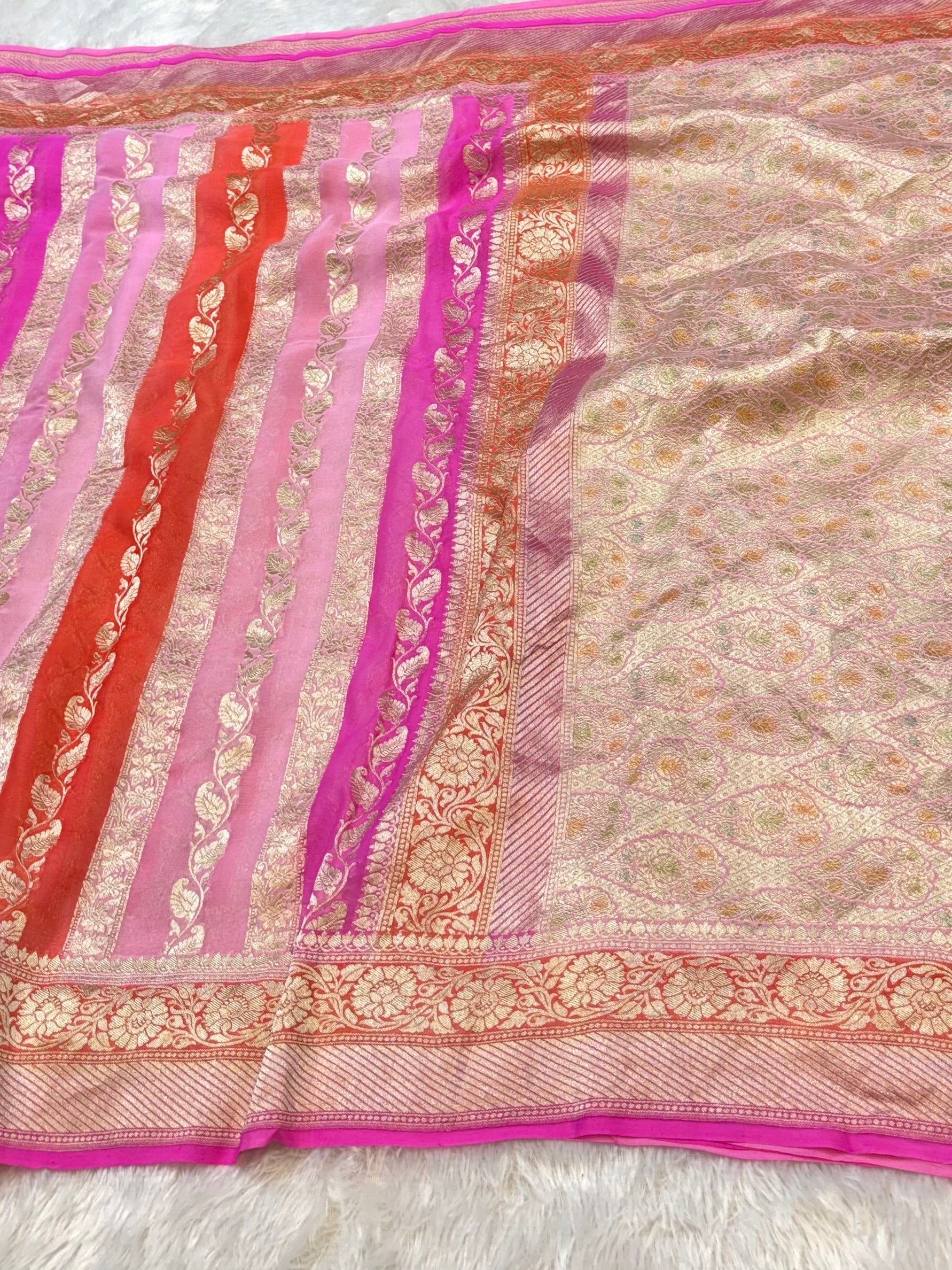 Pink 100% Pure Banarasi Khaddi Georgette RANGKAAT Saree