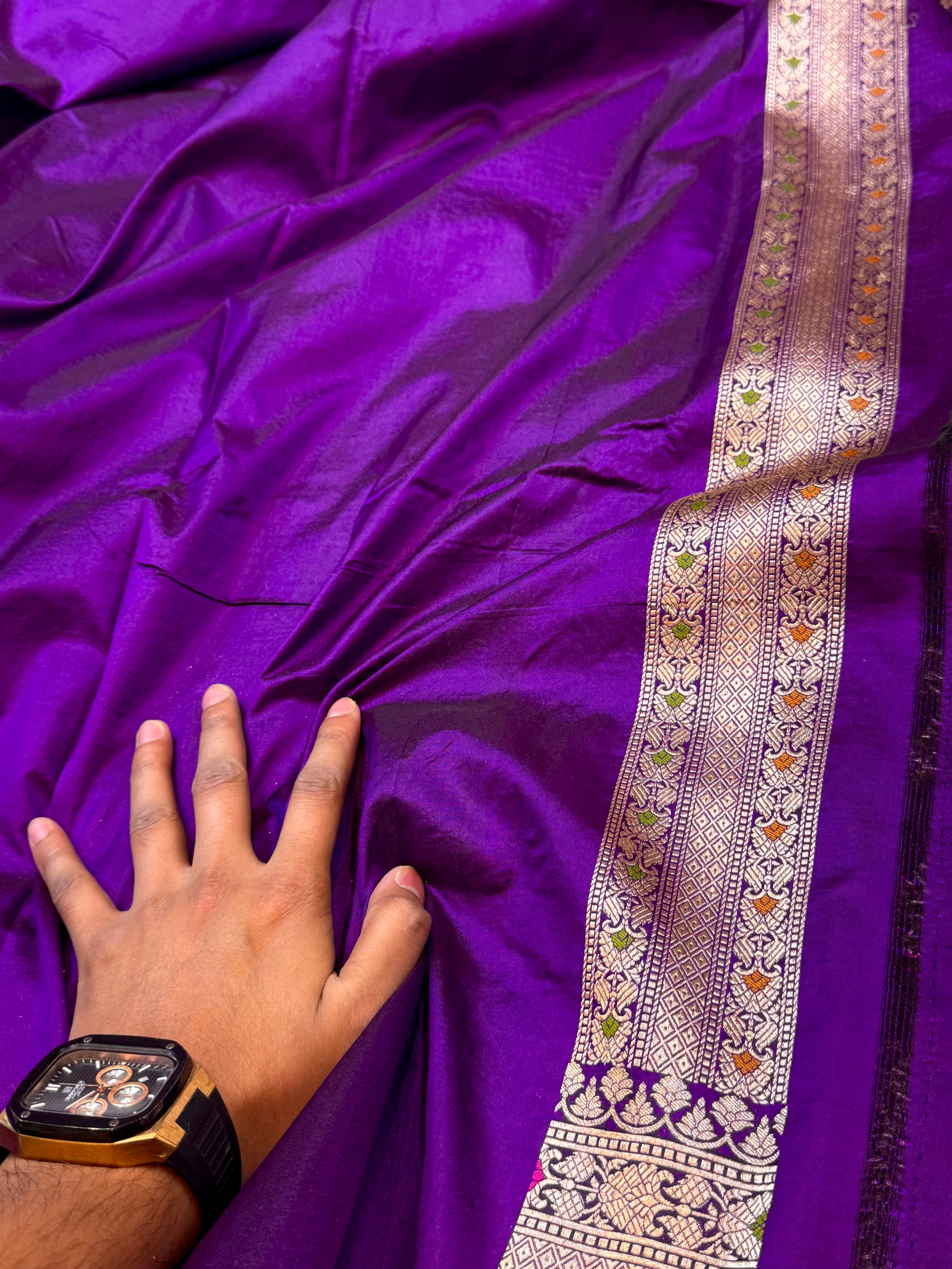 Violet Purple 100% Pure Banarasi Katan Silk Meenakari Saree
