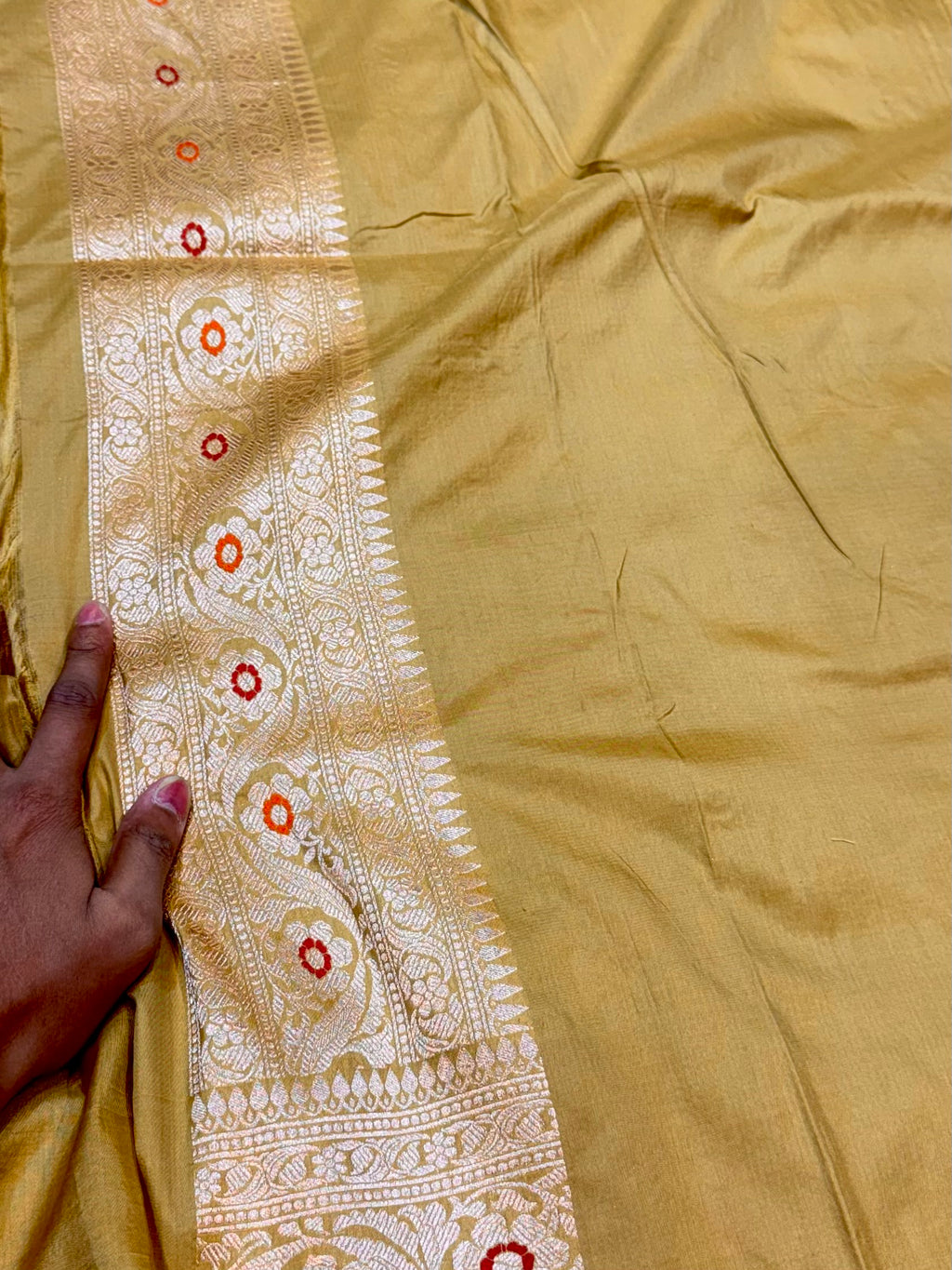 Muted Gold 100% Pure Banarasi Katan Silk Meenakari Saree