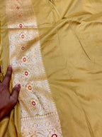 Muted Gold 100% Pure Banarasi Katan Silk Meenakari Saree