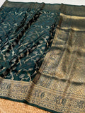 Dark Green Banarasi Soft Mashru Silk Partywear Saree