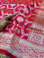 Dual shade Pink 100% Pure Banarasi Katan Silk Meenakari Saree