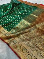 Green Banarasi Mashru Satin Silk Partywear Saree