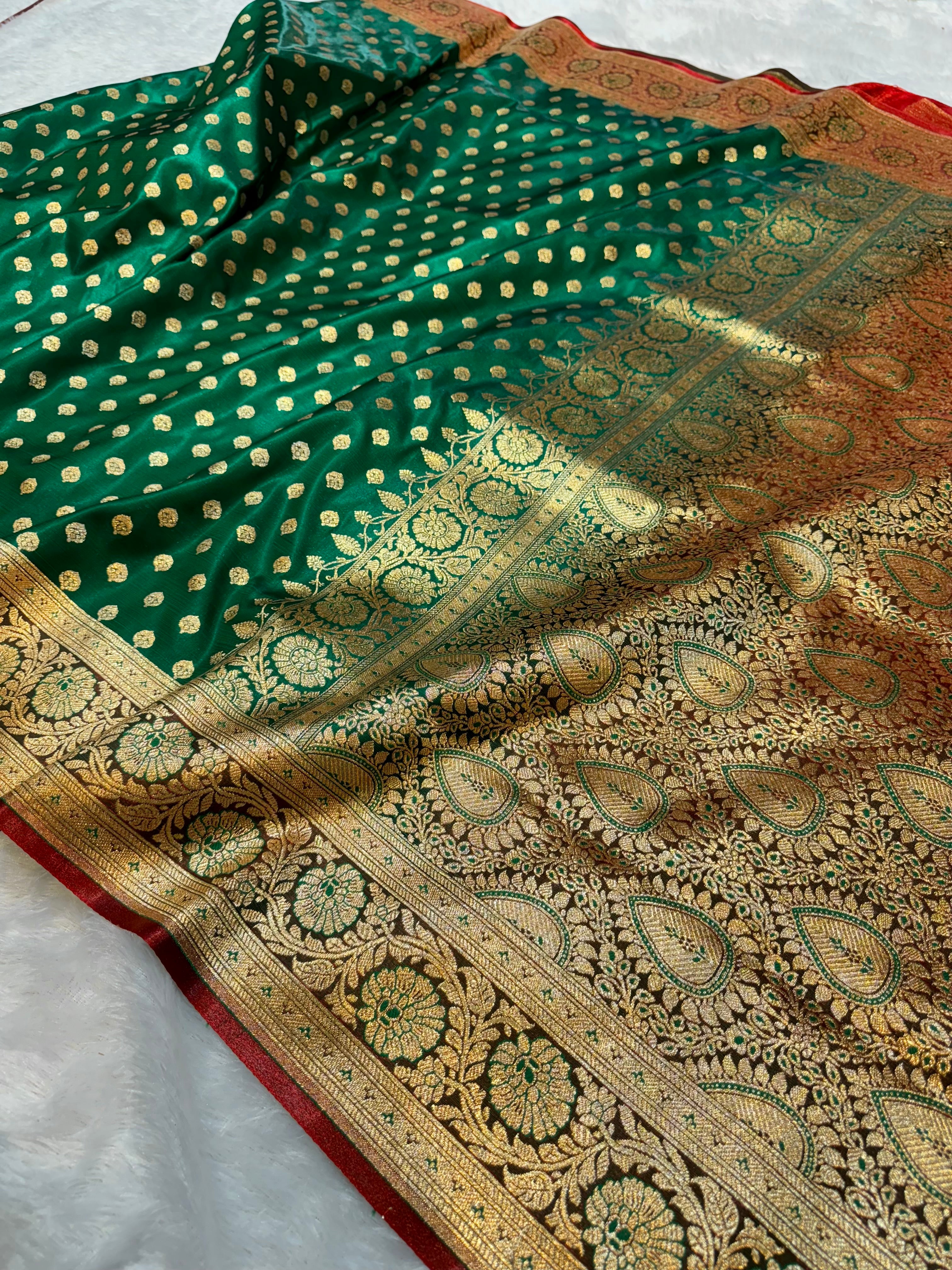 Green Banarasi Mashru Satin Silk Partywear Saree