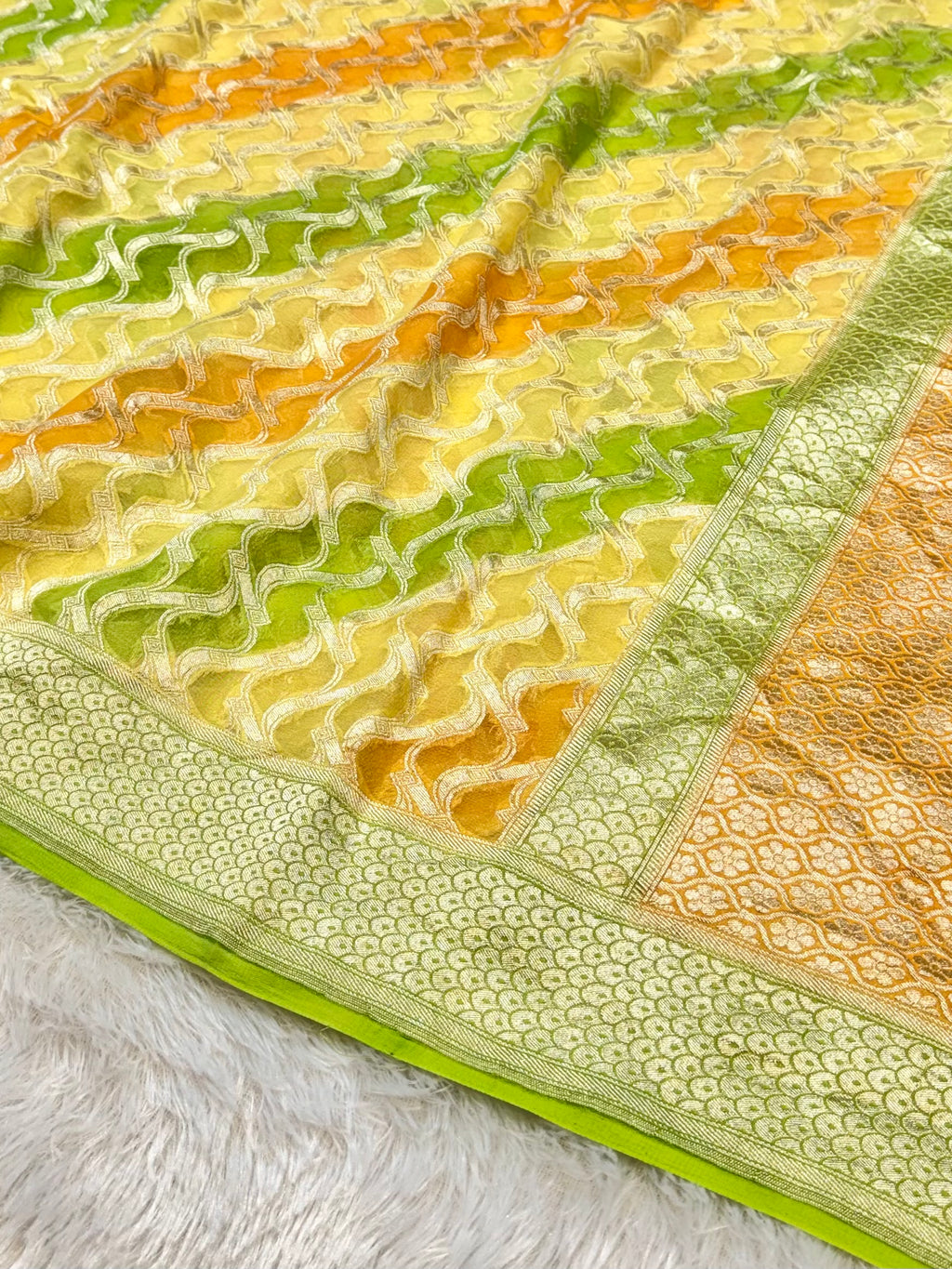 Yellow 100% Pure Banarasi Khaddi Georgette RANGKAAT Saree
