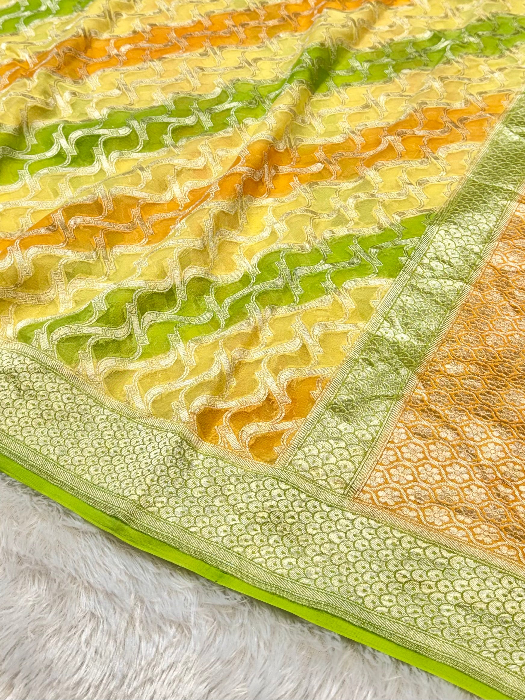 Yellow 100% Pure Banarasi Khaddi Georgette RANGKAAT Saree